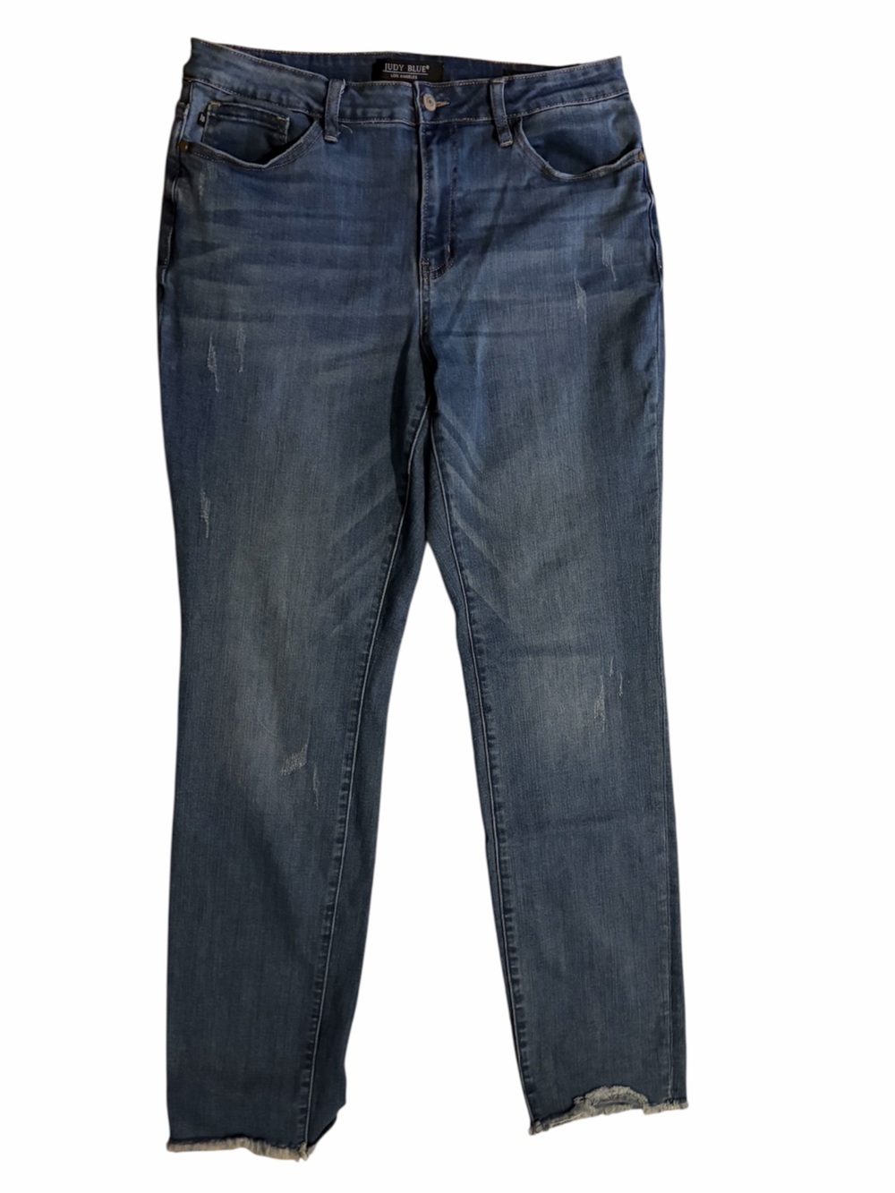 Judy Blue Distressed Medium Wash Raw Hem Boyfriend Fit Jeans Sz 15 / 32 JB88357